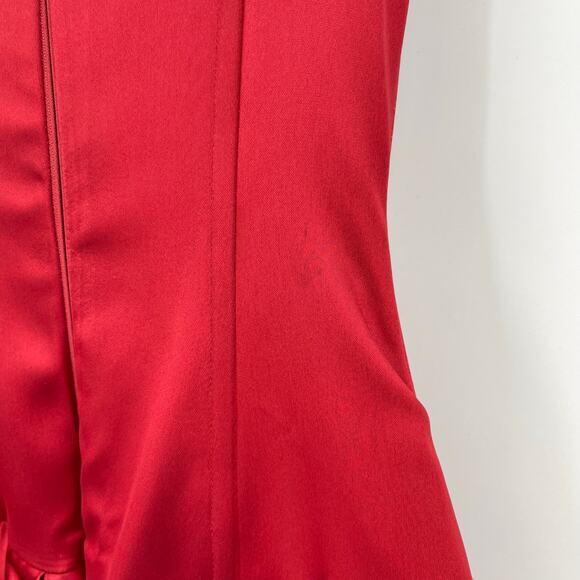NBD | Echo Gown in Red Satin Drop Waist Strapless Tiered Layered Maxi Dress XS - Picture 13 of 16